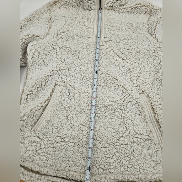 Cozy Sherpa Women's Large Off White Beige 1/4 zip Fleece PullOver With Pockets - Picture 10 of 16